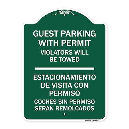 Signmission Guest Parking with Permit Violators Will Be Towed Estacionamento De Visita Con Permis, GW-1824-23926 A-DES-GW-1824-23926